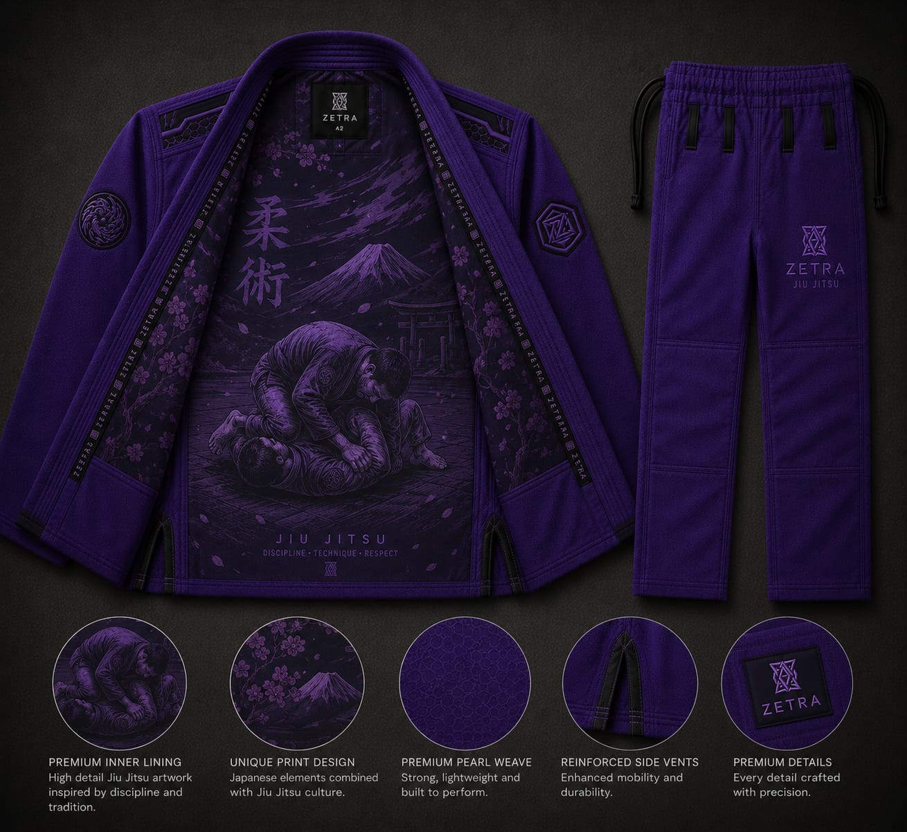 Zetra Royal Shadow BJJ Gi – Premium Purple Edition