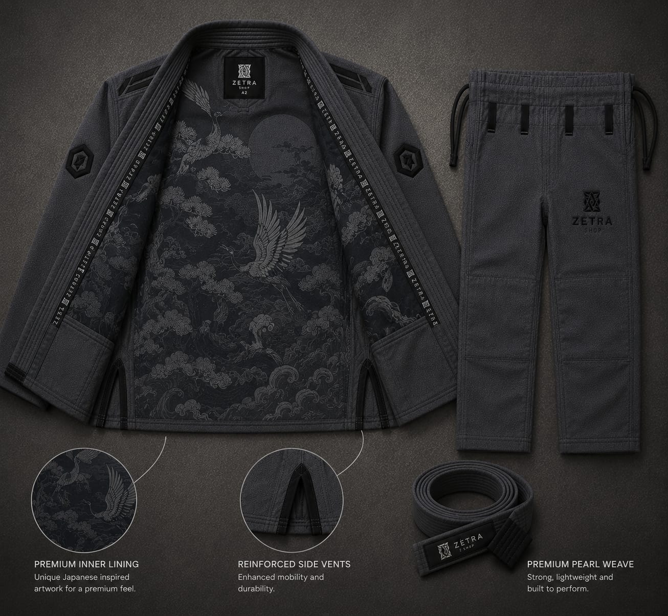 Zetra Midnight Crane BJJ Gi – Premium Black Edition